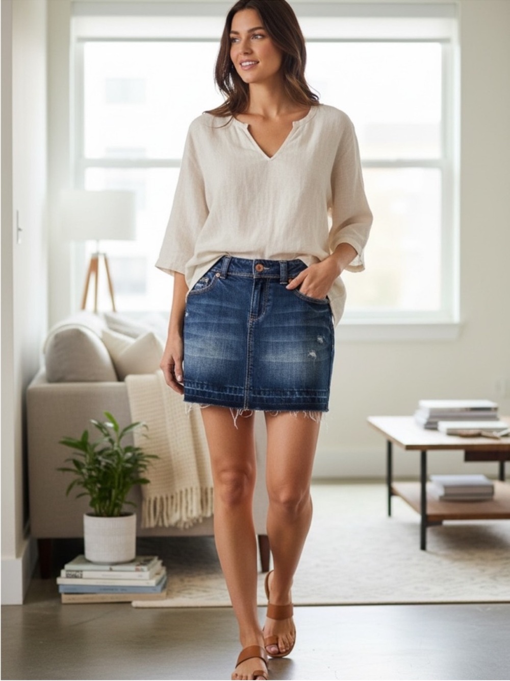 Aeropostale Dark Blue Denim Mini Skirt with Raw Hem